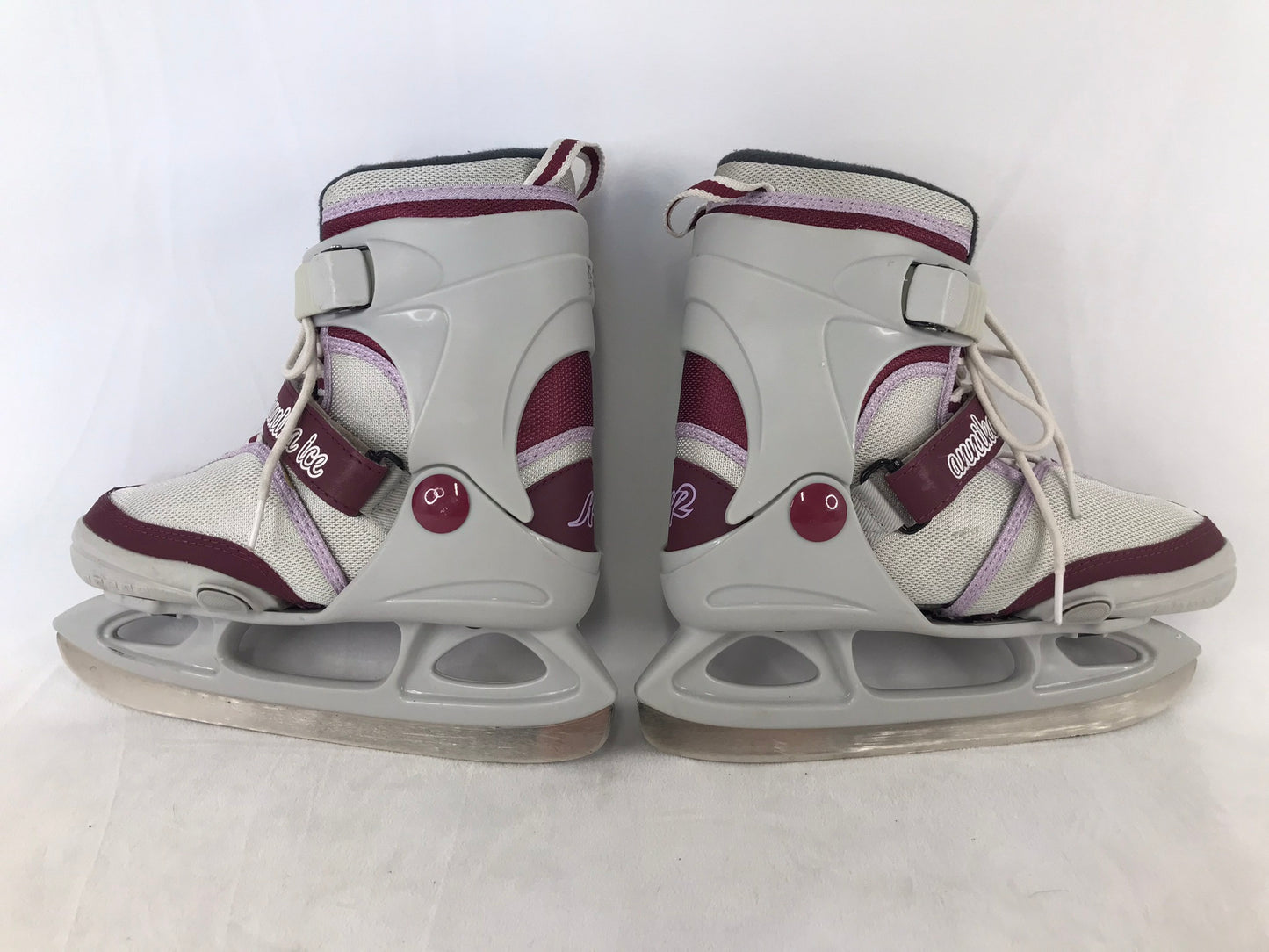 Ice Skates Child Size 1-5 K-2 Soft Skates Adjustable Burgundy Grey As New