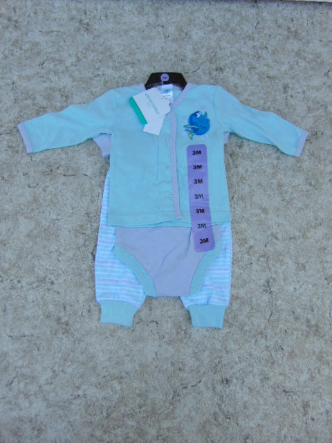Pajama Babies 3 Month 3 pc Set Disney Blue Purple Cotton NEW TAGS