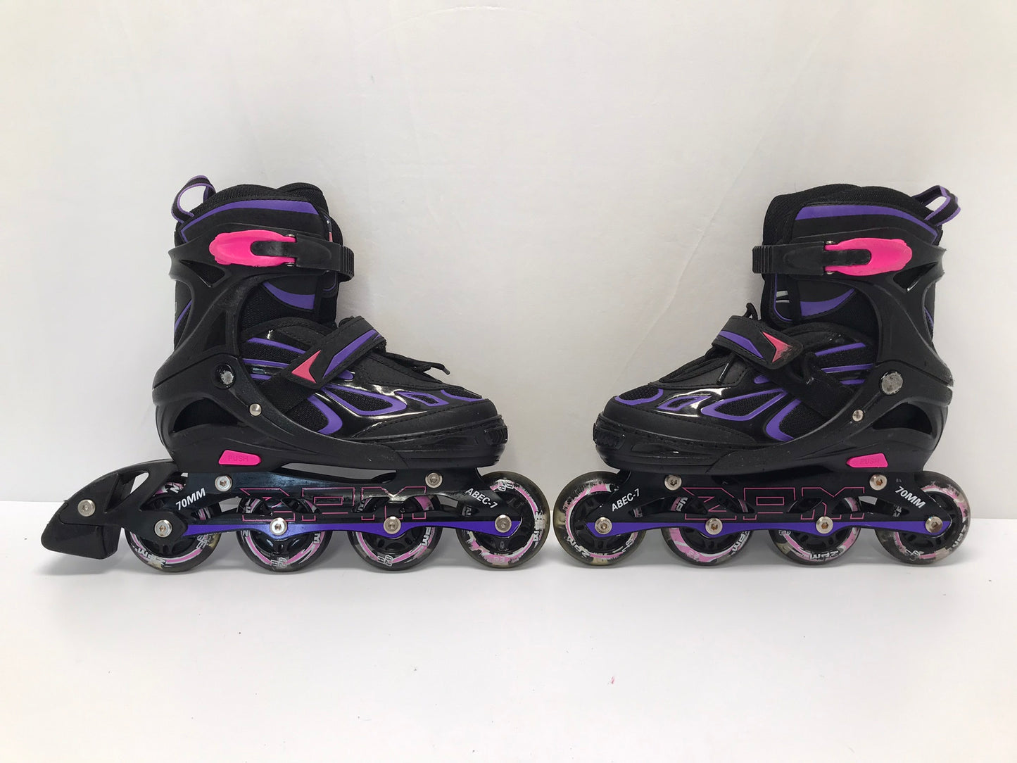 Inline Roller Skates Child Size 1-4 Adjustable Black Pink Purple Excellent