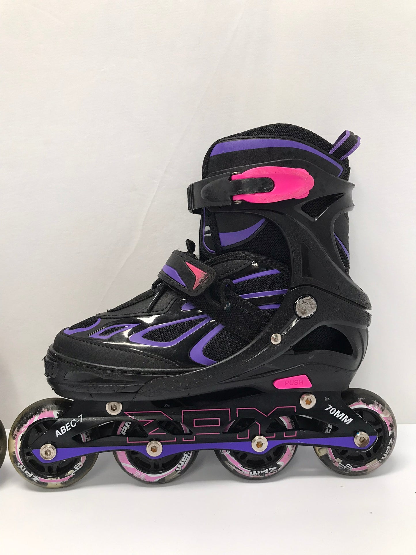 Inline Roller Skates Child Size 1-4 Adjustable Black Pink Purple Excellent