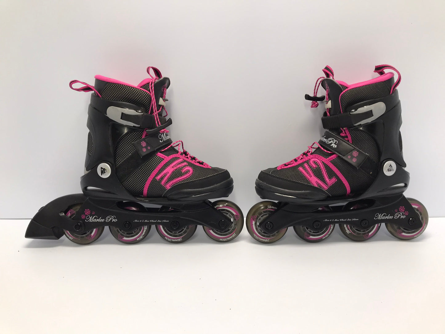 Inline Roller Skates Child Size 1-5  Adjustable K-2 Marlee  Rubber Wheels Black Raspberry New Demo Model