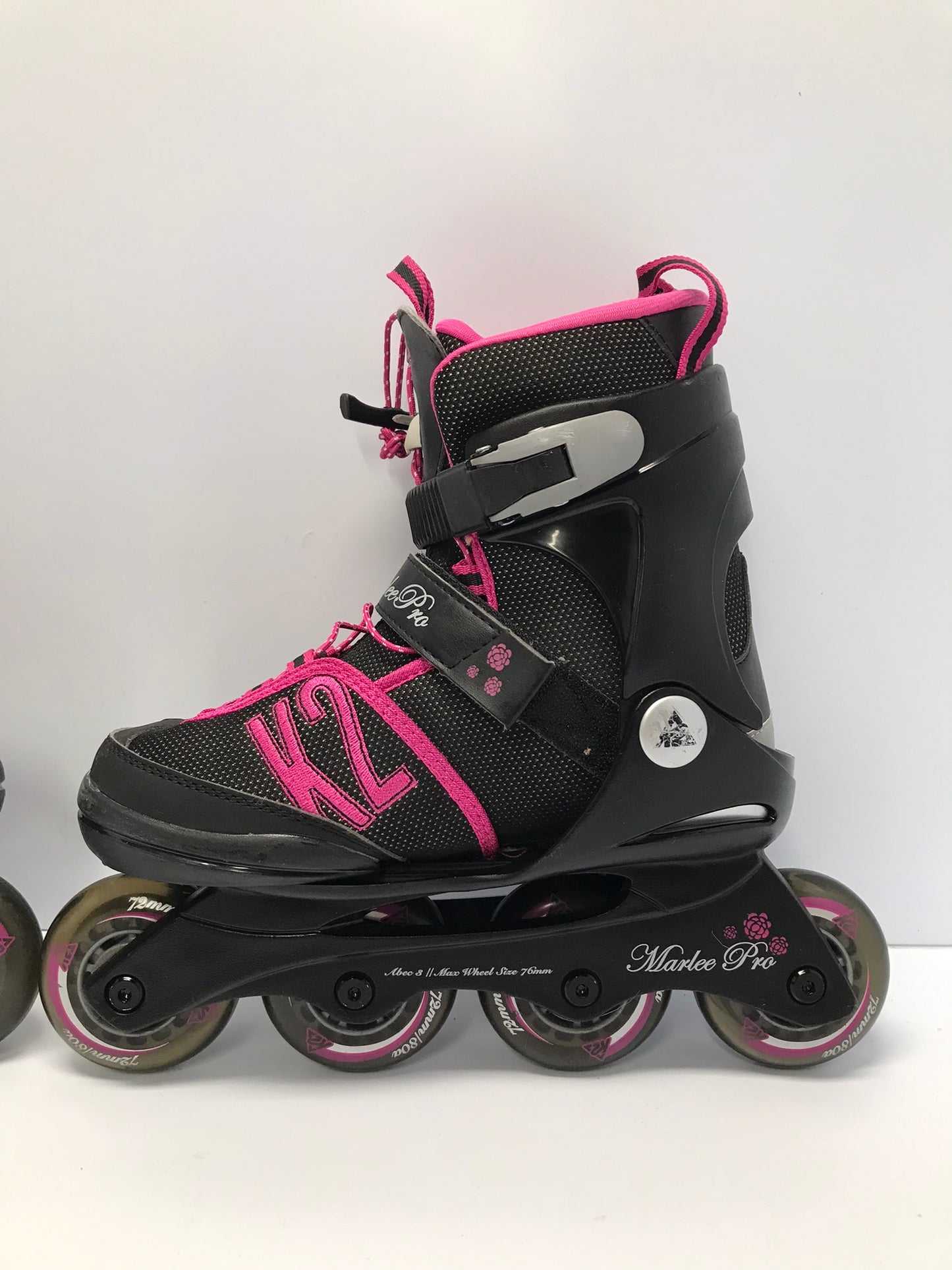 Inline Roller Skates Child Size 1-5  Adjustable K-2 Marlee  Rubber Wheels Black Raspberry New Demo Model