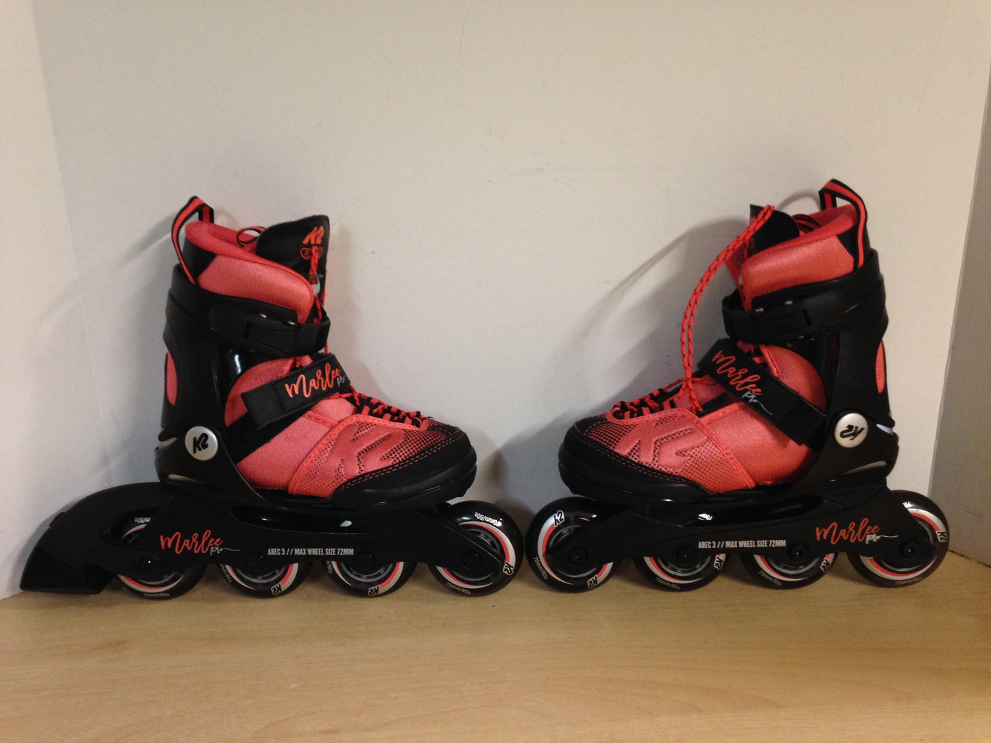 Inline Roller Skates Child Size 11-2 Adjustable K-2 Marlee Pro Raspberry Black Rubber Tires New Demo Model
