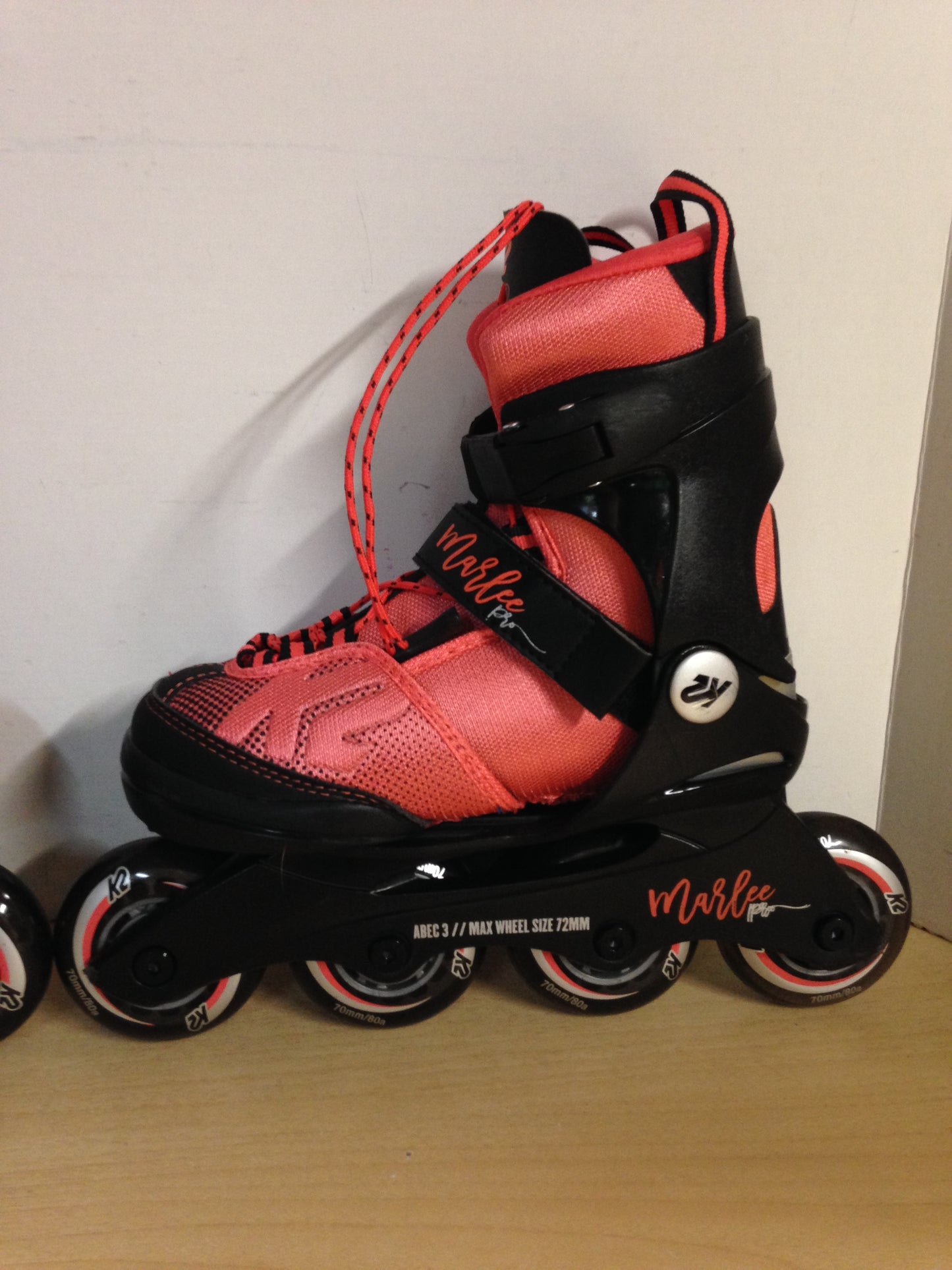 Inline Roller Skates Child Size 11-2 Adjustable K-2 Marlee Pro Raspberry Black Rubber Tires New Demo Model