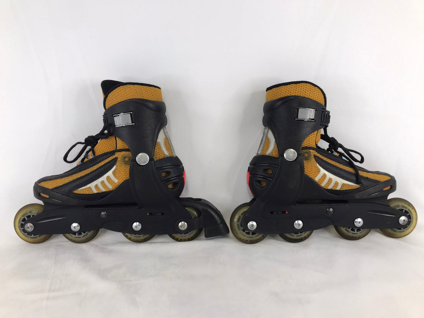 Inline Roller Skates Child Size 12-2 Adjustable Roces Black Rubber Wheels Gold Minor Wear
