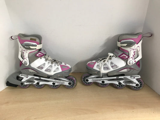 Inline Roller Skates Child Size 2-5 Adjustable Rollerblade Brand Rubber Wheels Pink Grey White JP 5596