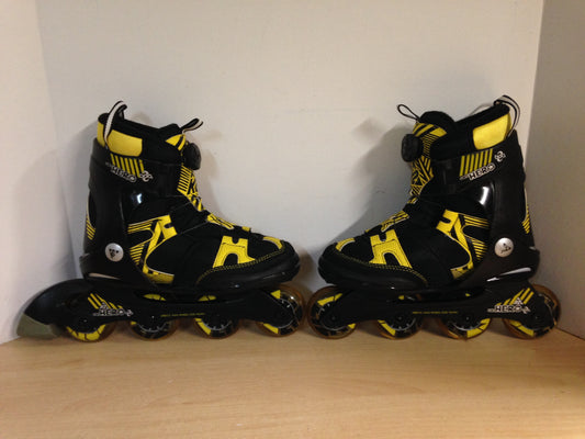 Inline Roller Skates Child Size 4-8 Adjustable K-2 Hero Black Yellow Rubber Tires New Demo Model