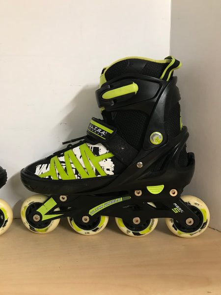 Inline Roller Skates Child Size 5-8 Youth Ultra Wheels Black Lime Rubber Wheels