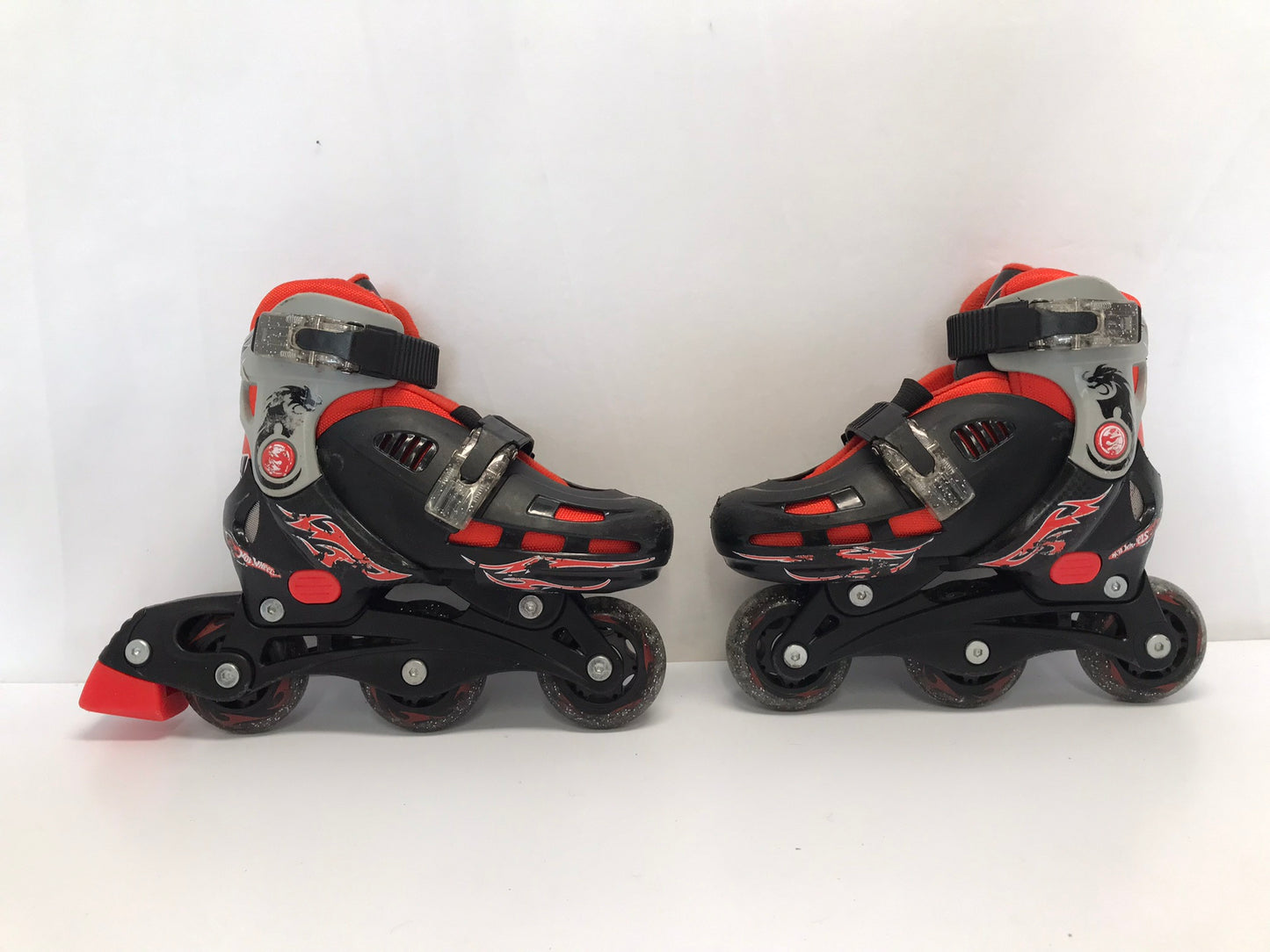 Inline Roller Skates Child Size 8-11 Hotwheels Black Red Adjustable