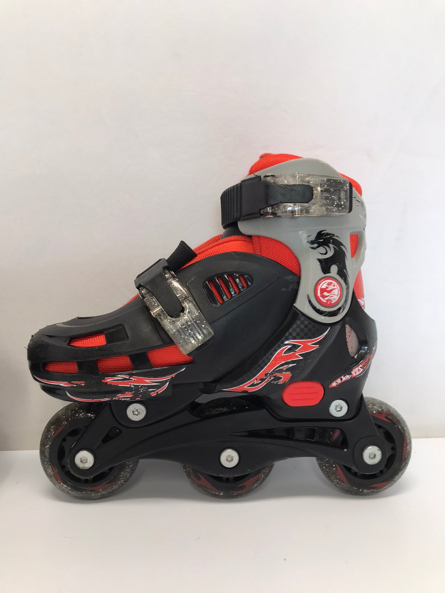 Inline Roller Skates Child Size 8-11 Hotwheels Black Red Adjustable