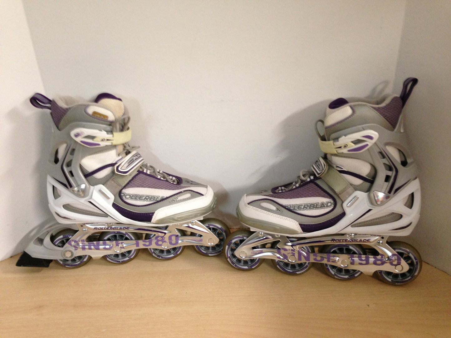 Inline Roller Skates Ladies Size 10 Rollerblades Grey Purple Excellent