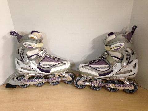 Inline Roller Skates Ladies Size 10 Rollerblades Grey Purple Excellent