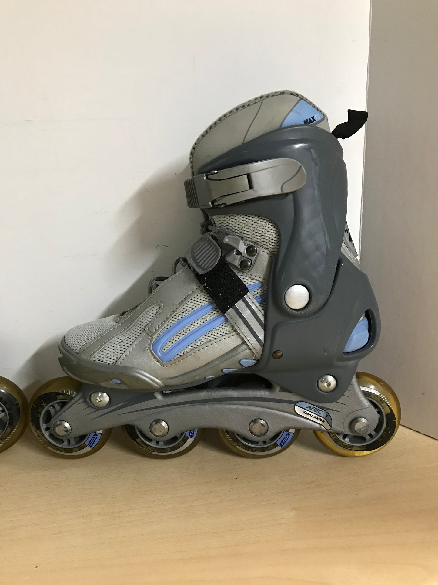 Inline Roller Skates Ladies Size 5 SMX Max Blue Grey Rubber Wheels