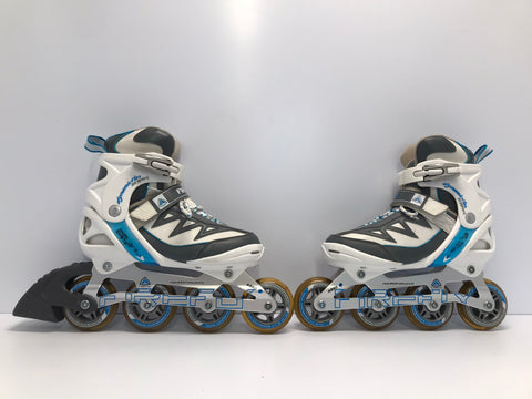 Inline Roller Skates Ladies Size 6 FireFly White Blue Grey As New Rubber Wheels
