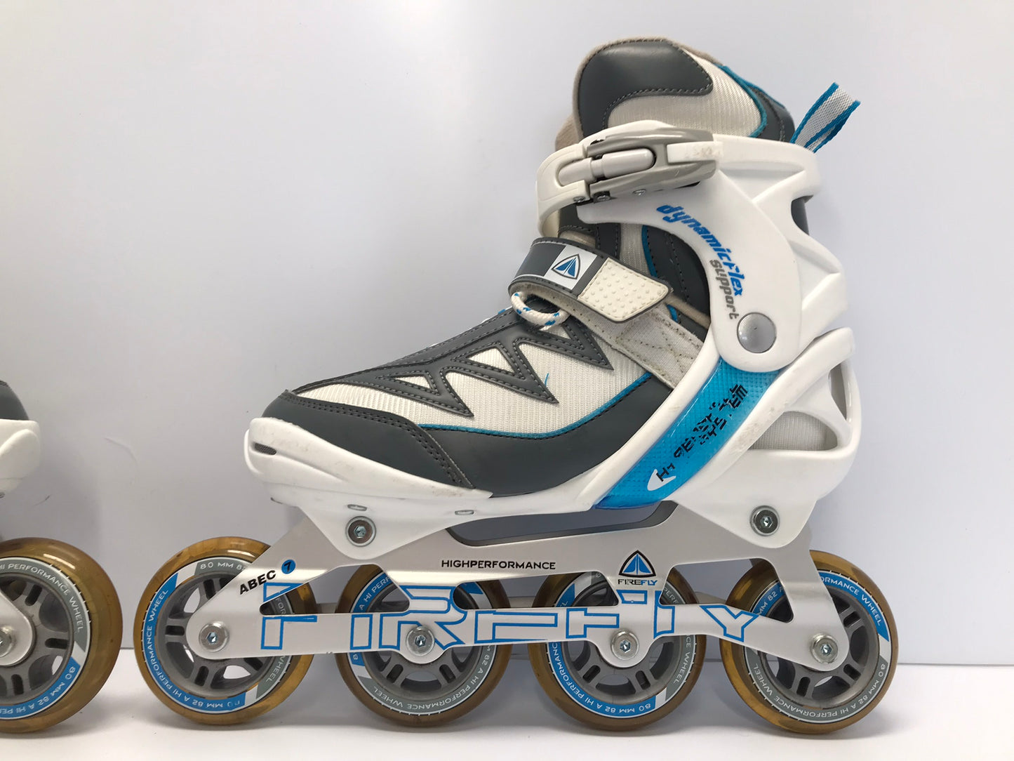 Inline Roller Skates Ladies Size 6 FireFly White Blue Grey As New Rubber Wheels