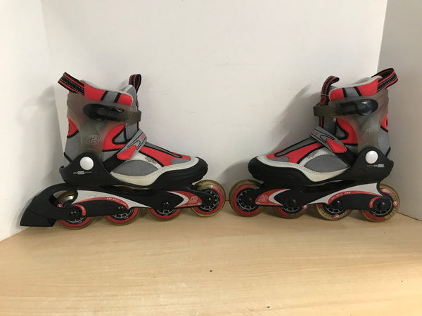 Inline Roller Skates Ladies Size 6 K-2 Black Grey Red Excellent Rubber Wheels