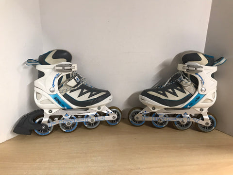 Inline Roller Skates Ladies Size 7 Firefly Grey White Blue Rubber Wheels