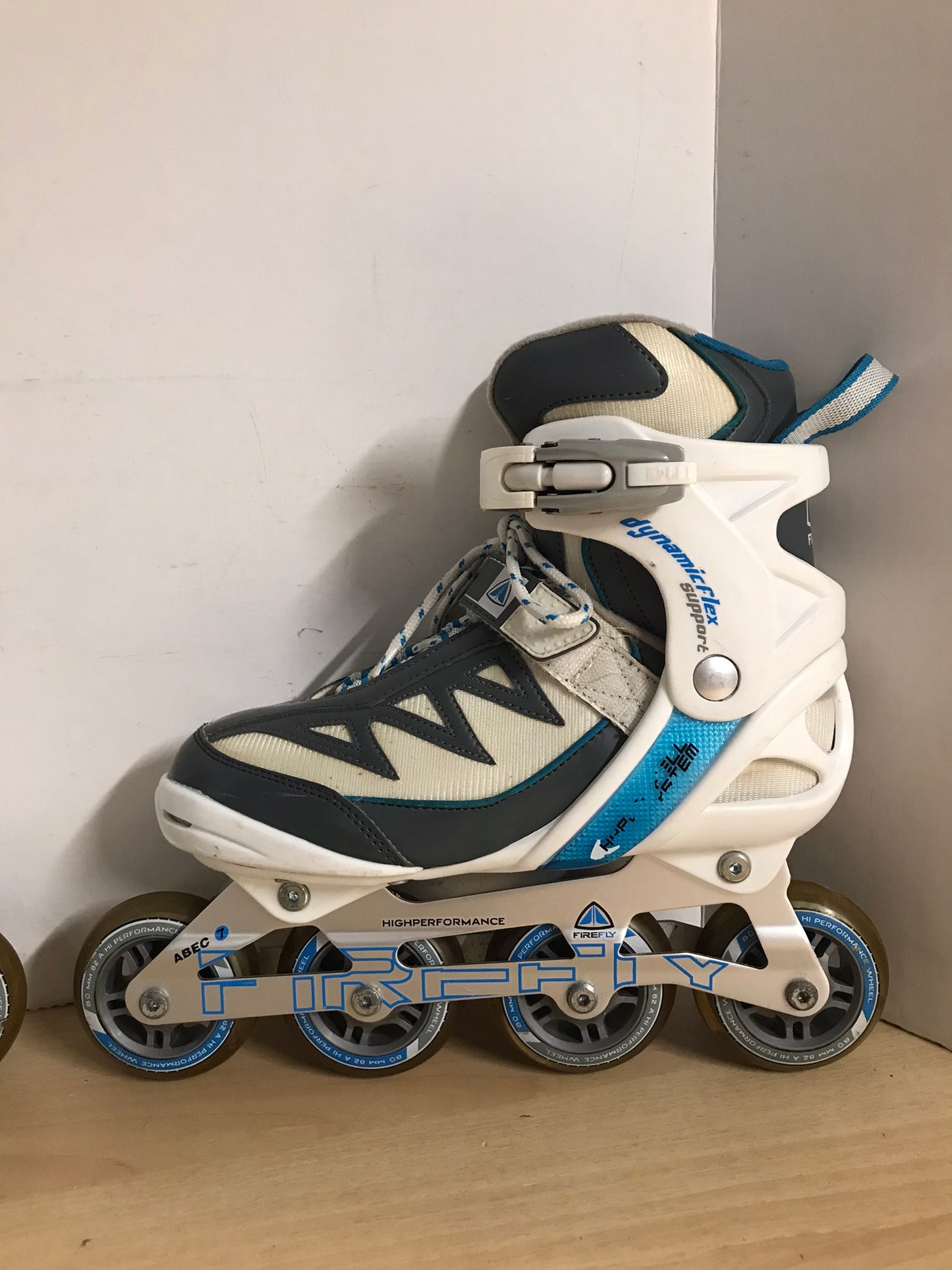 Inline Roller Skates Ladies Size 7 Firefly Grey White Blue Rubber Wheels