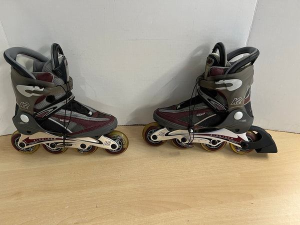 Inline Roller Skates Ladies Size 7 K-2 Grey Burgundy With Rubber Wheels As New Excellent