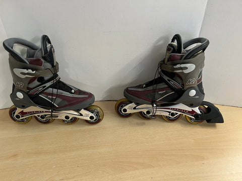 Inline Roller Skates Ladies Size 7 K-2 Grey Burgundy With Rubber Wheels As New Excellent