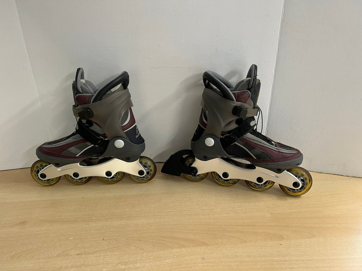 Inline Roller Skates Ladies Size 7 K-2 Grey Burgundy With Rubber Wheels As New Excellent