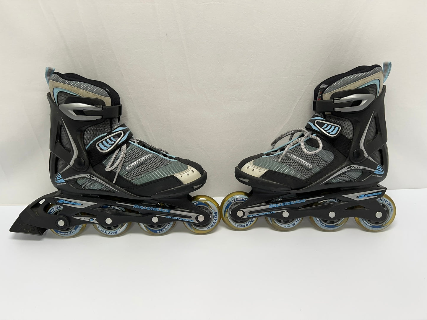 Inline Roller Skates Ladies Size 7 Shoe Size Rollerblade Black Blue New Demo Model  Rubber Wheels