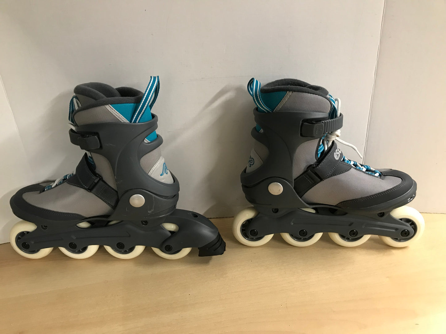 Inline Roller Skates Ladies Size 8 K-2 Grey Teal With Rubber Wheels As New Excellent