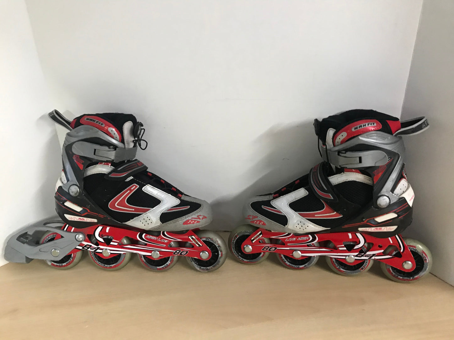 Inline Roller Skates Ladies Size 9 Firefly Red Grey Black Rubber Wheels Minor Wear