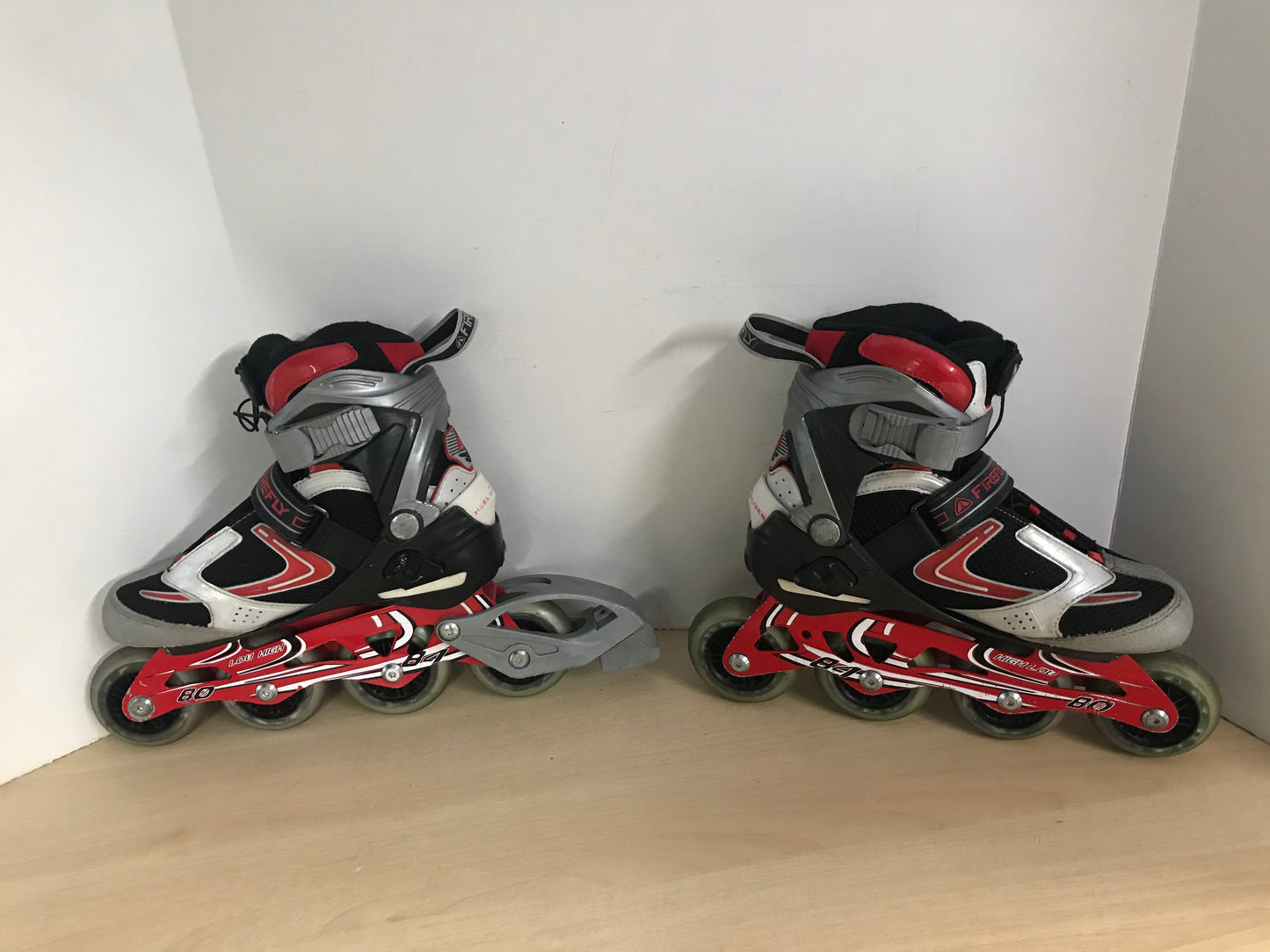 Inline Roller Skates Ladies Size 9 Firefly Red Grey Black Rubber Wheels Minor Wear