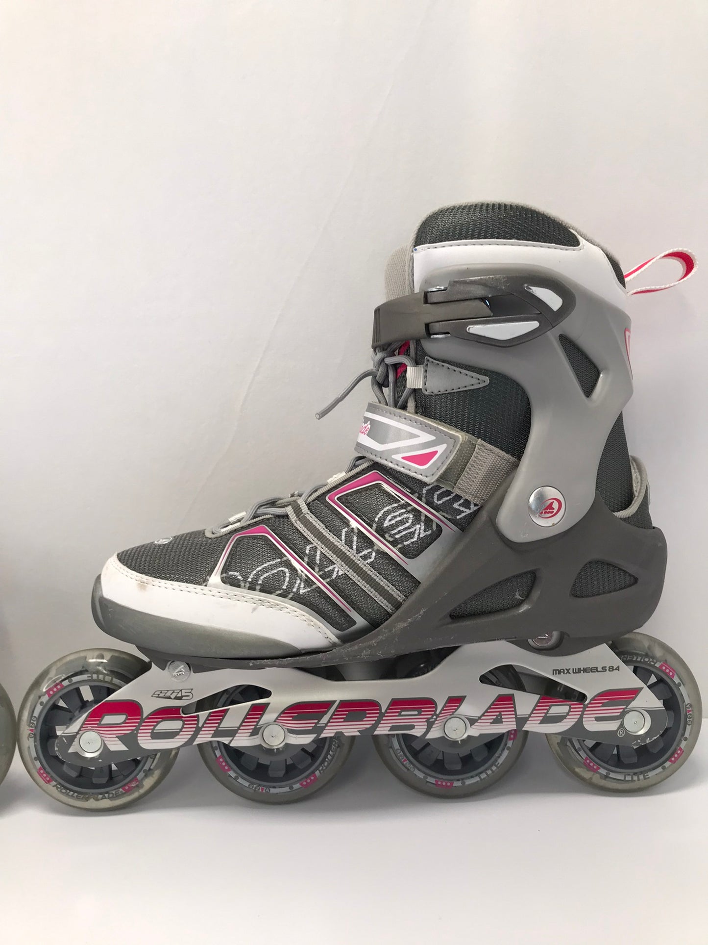 Inline Roller Skates Ladies Size 9 Rollerblades Grey Pink Excellent
