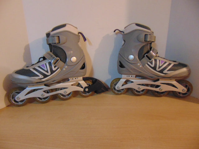 Inline Roller Skates Ladies Size 9 Rollerblades Rubber Tires Purple Grey As New
