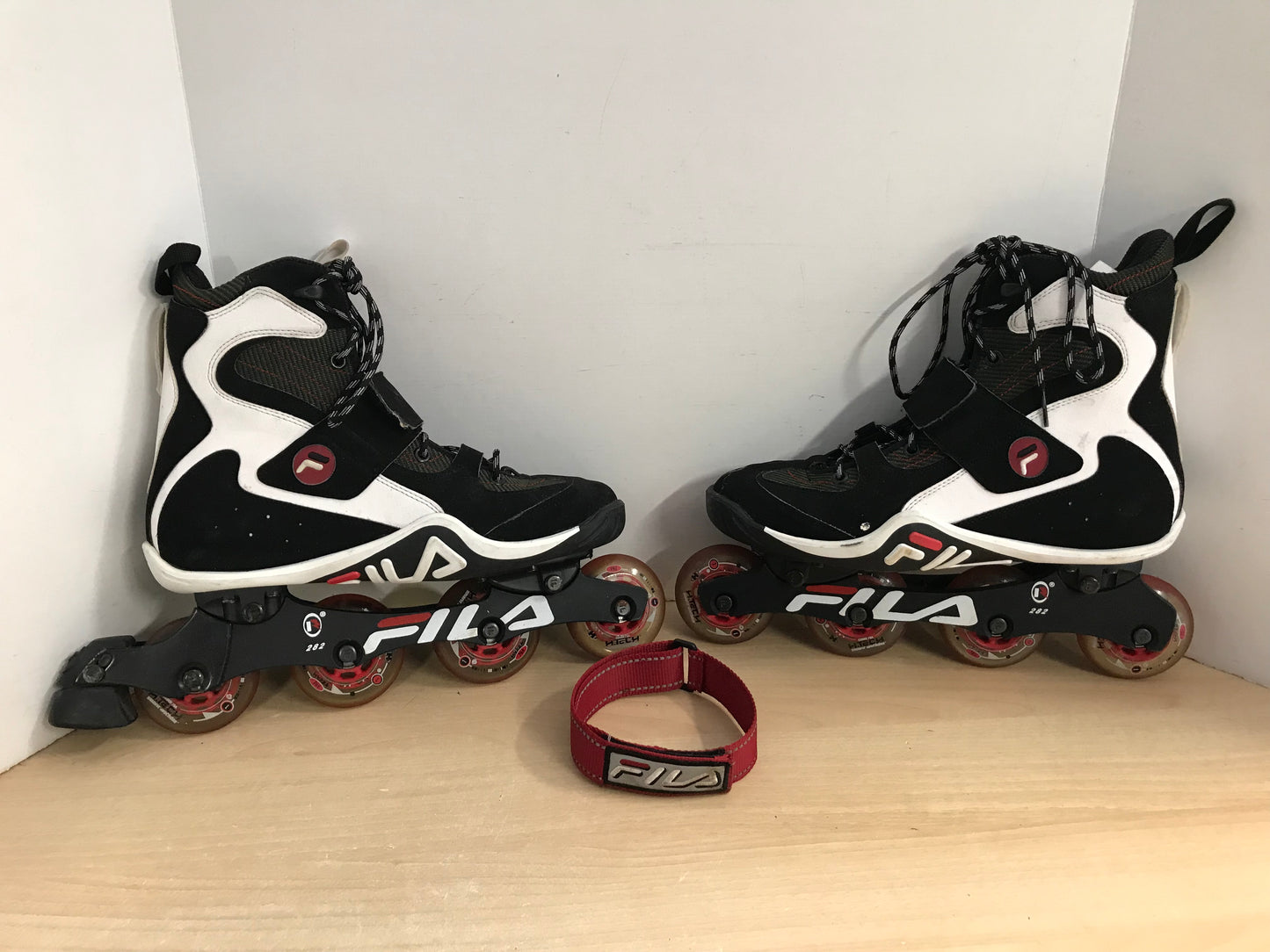 Inline Roller Skates Men's Size 11 Fila Black White Red Rubber Wheels