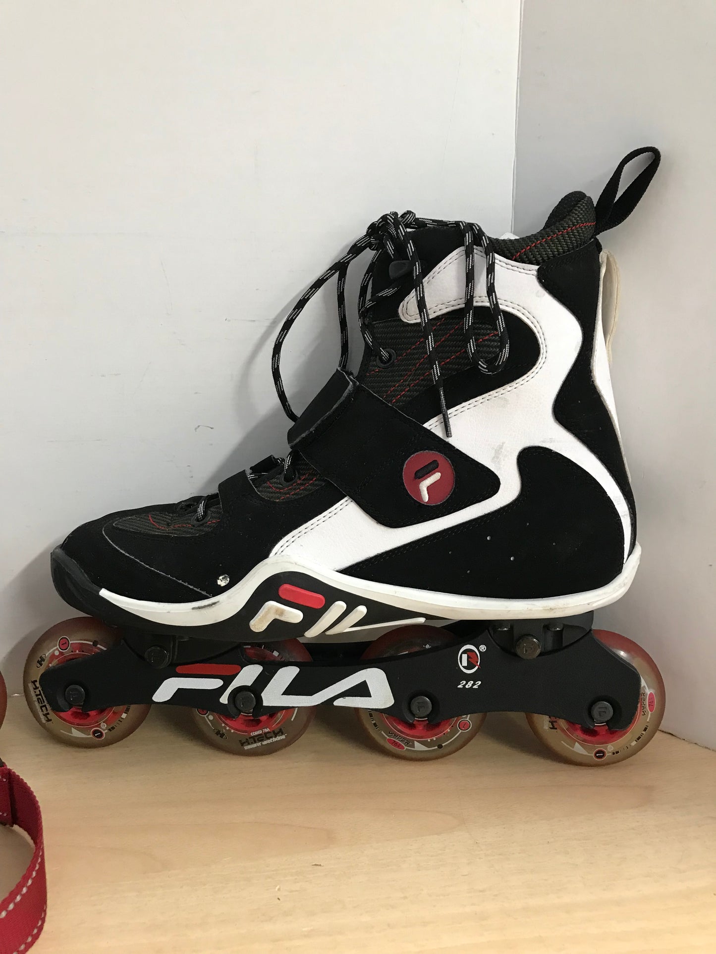 Inline Roller Skates Men's Size 11 Fila Black White Red Rubber Wheels