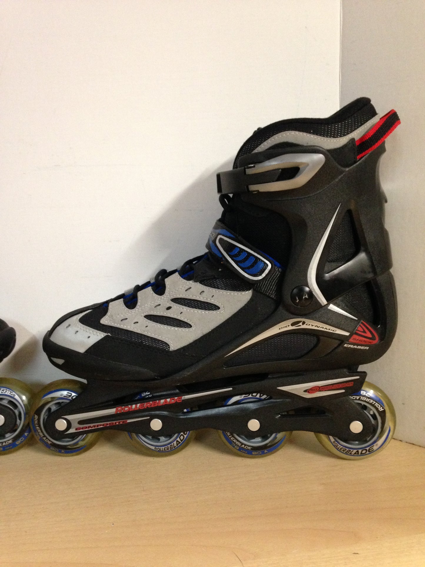 Inline Roller Skates Men's Size 11 Rollerblades Brand Black Red Grey New Demo Model Rubber Tires