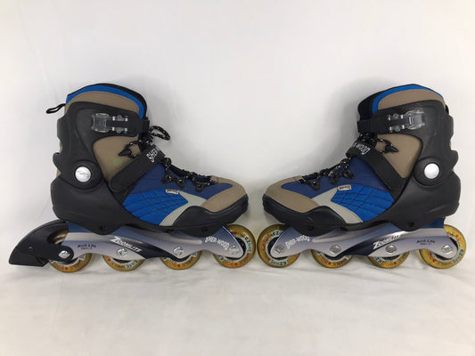 Inline Roller Skates Men's Size 11 Sherwood Black Blue Tan Rubber Wheels New Demo Model