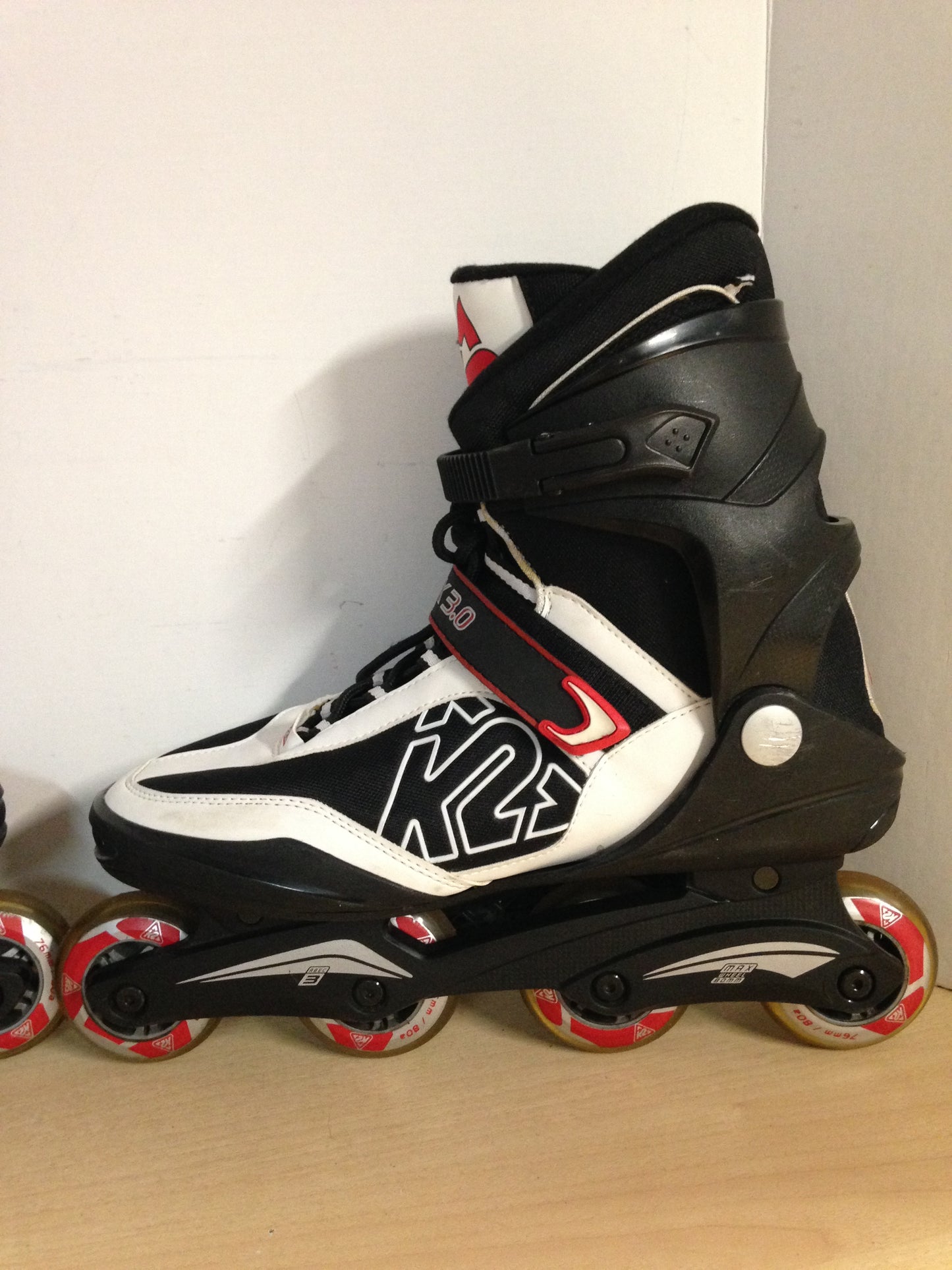 Inline Roller Skates Men's Size 12 k-2 Black Red White New Demo Model Rubber Tires