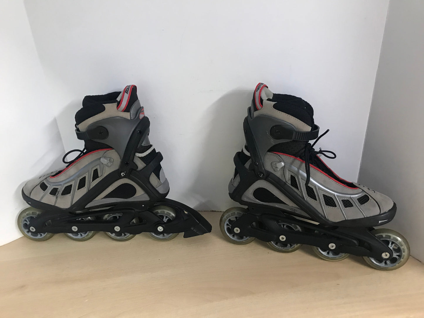 Inline Roller Skates Men's Size 7 Ladies Size 8 Rollerblade Grey Black Rubber Wheels