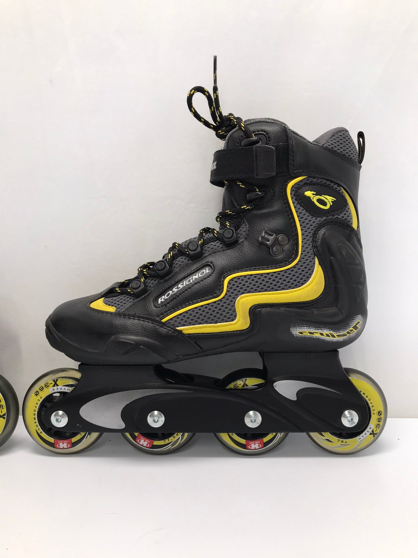 Inline Roller Skates Men's Size 7 Ladies Size 8 Rossignol With Rubber Wheels Black Gold New Demo Model
