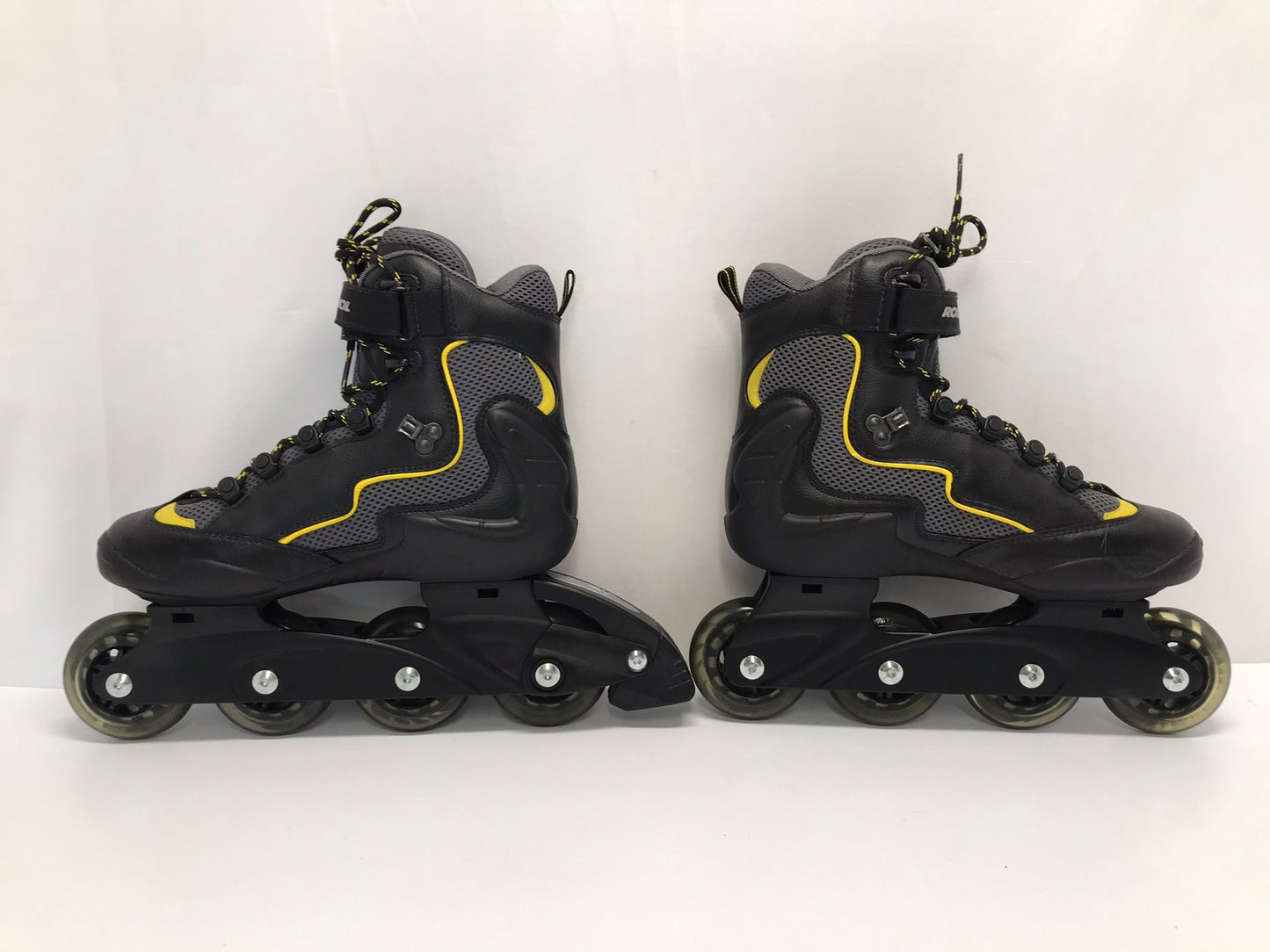 Inline Roller Skates Men's Size 7 Ladies Size 8 Rossignol With Rubber Wheels Black Gold New Demo Model