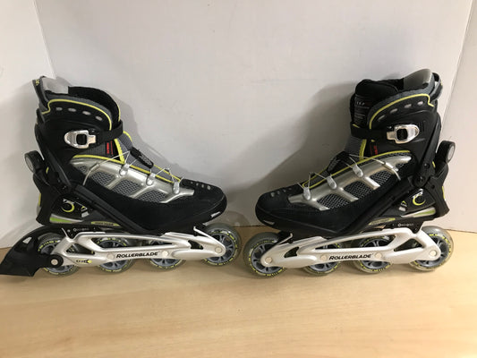 Inline Roller Skates Men's Size 8.5 Rollerblade Brand Rubber Wheels Black Grey Lime Excellent