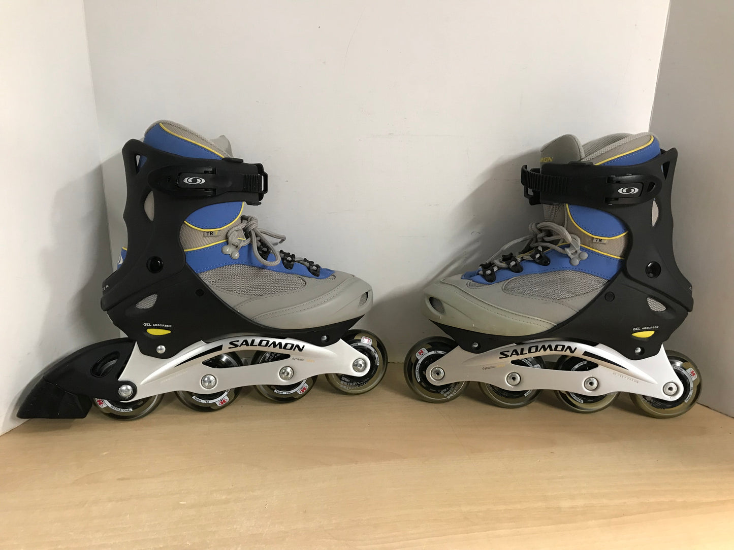 Inline Roller Skates Ladies Size 7.5 Salomon Blue Grey With Rubber Wheels As New