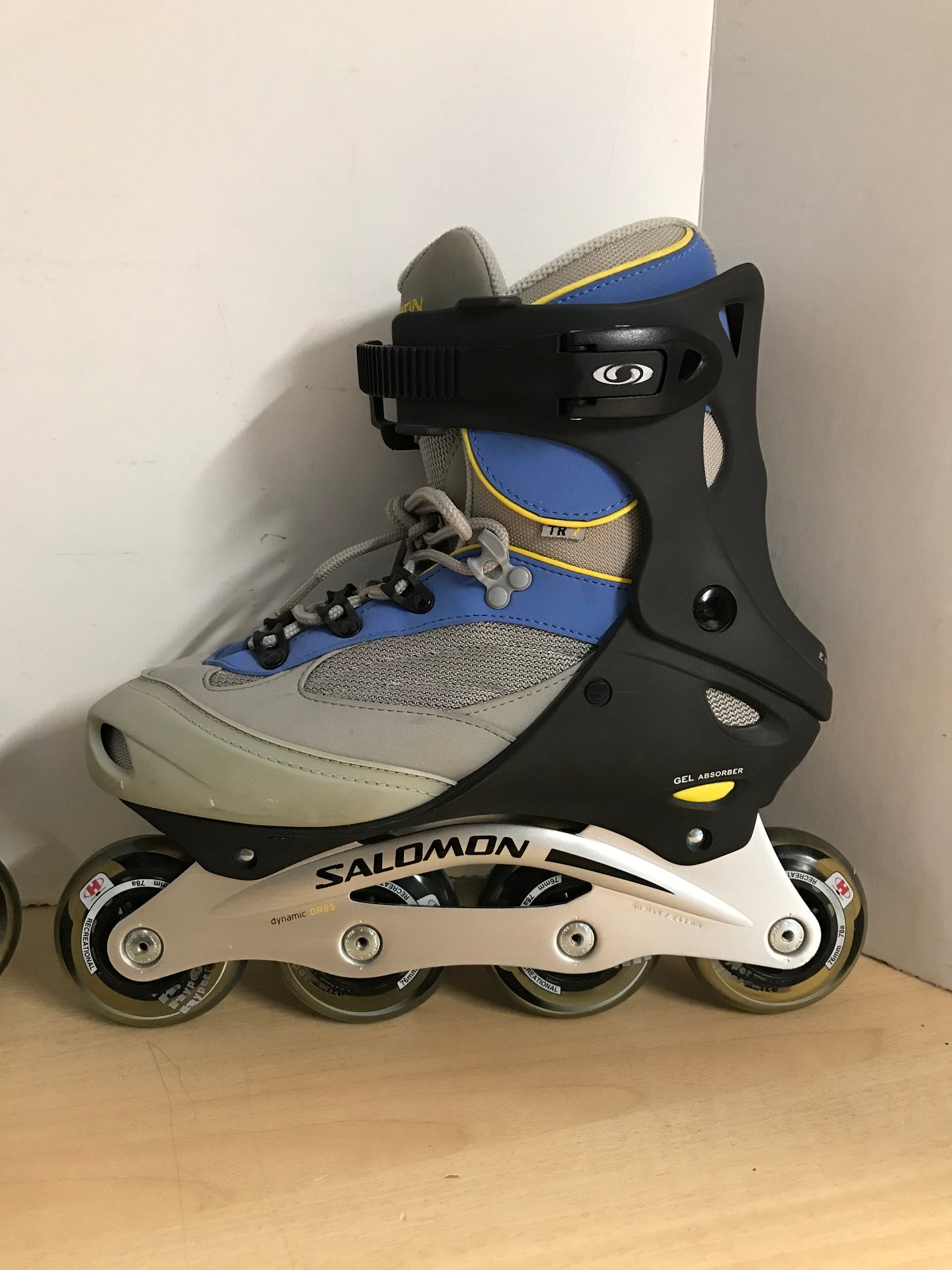 Inline Roller Skates Ladies Size 7.5 Salomon Blue Grey With Rubber Wheels As New