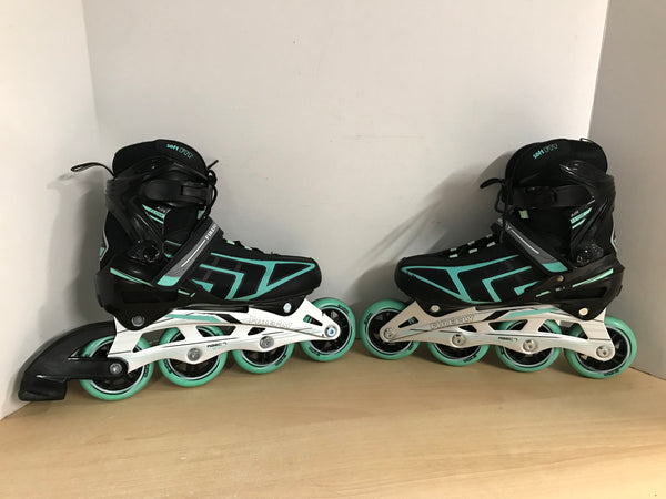 Inline Roller Skates Ladies Size 7 Firefly Black Teal With Rubber Wheels Excellent