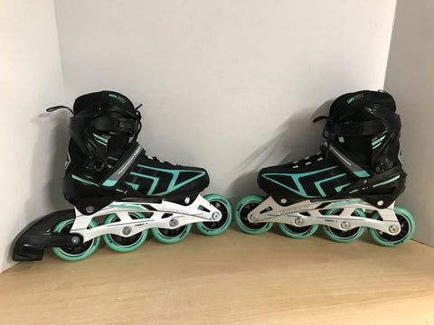Inline Roller Skates Ladies Size 7 Firefly Black Teal With Rubber Wheels Excellent