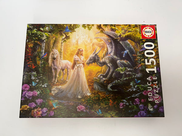 Jigsaw Puzzle  1500 Pc Educa Dragon Princess And Unicorn  Excellent