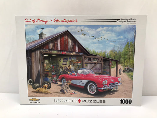 Jigsaw Puzzle Eurographics 1000 pc Out of Storage 1959 Corvette Excellent
