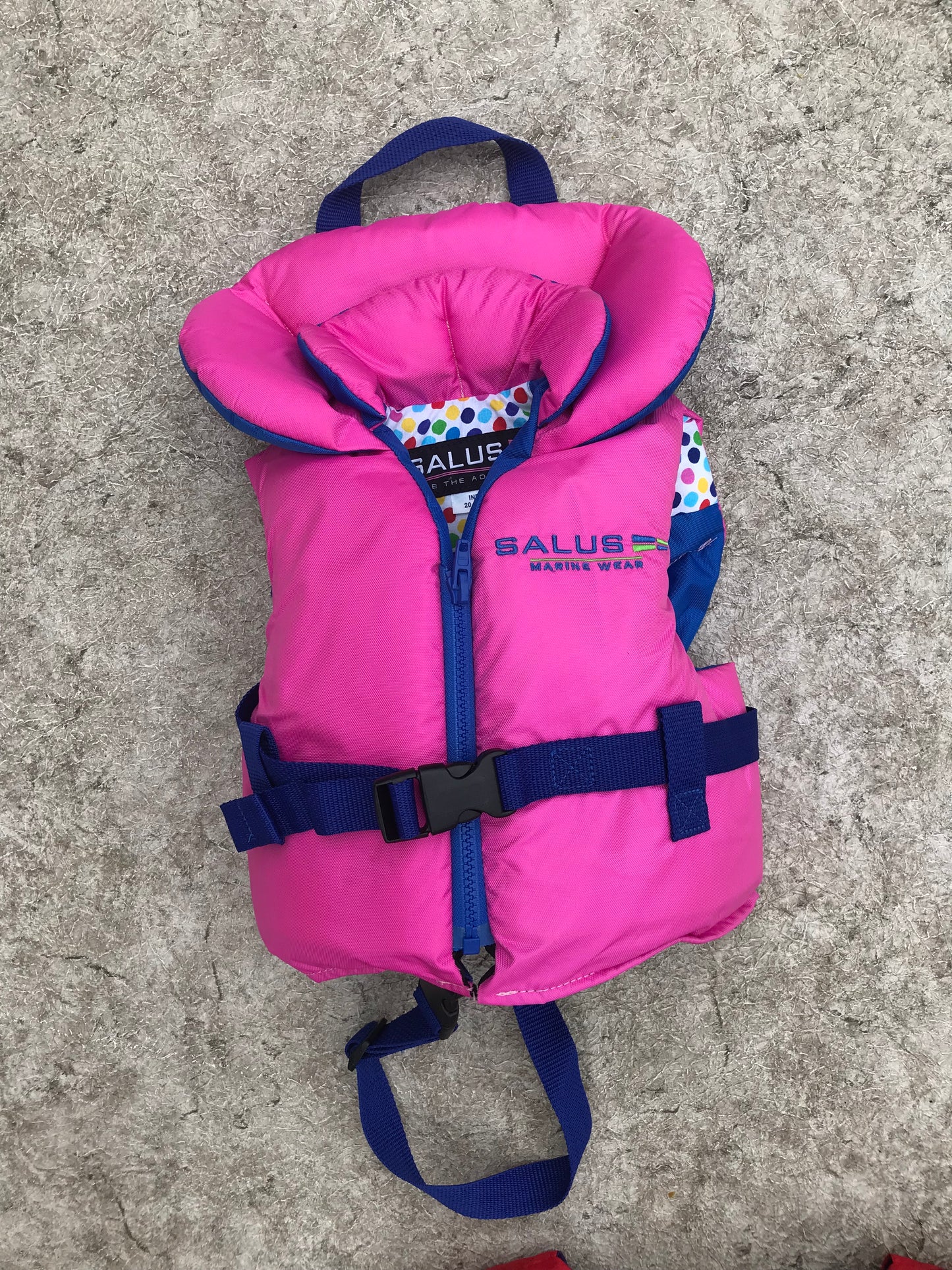 Life Jacket Child Size 20-30 lb Infant Salus Marine Wear Double Head Rest Pink Blue New Demo Model