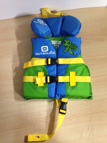Life Jacket Child Size 20-30 Pound Infant Outbound Green Blue Turtle New Demo Model