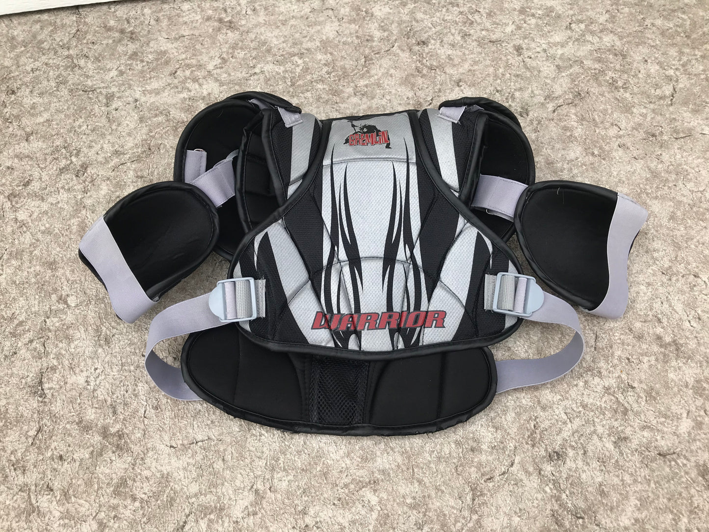 Lacrosse Chest Pad Child Size 10-12 Warrior Grey Black Burgundy Excellent