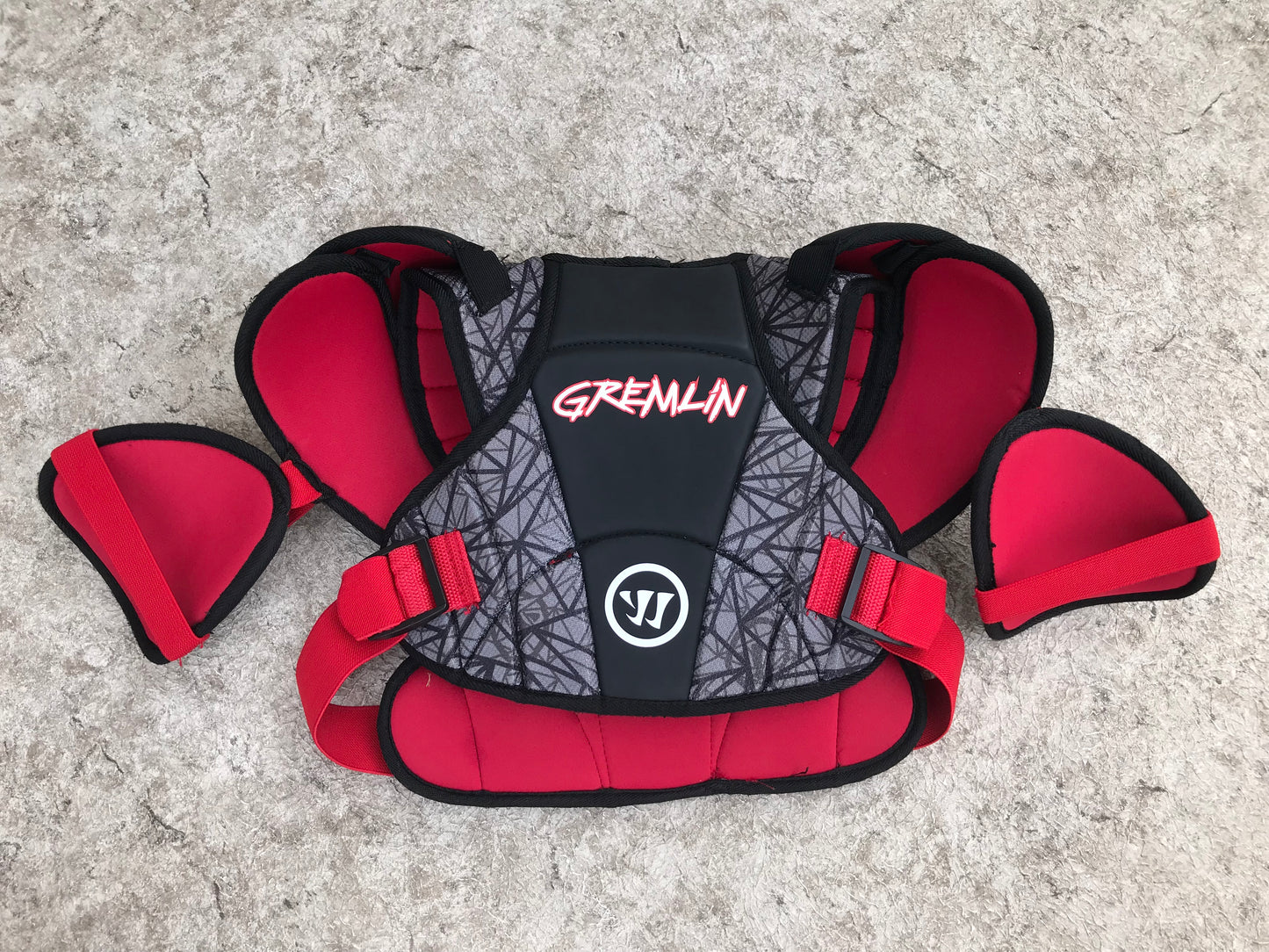 Lacrosse Chest Pad Child Size Y Medium Age 7-9 Warrior Gremlins Red Black Excellent Pt 3440